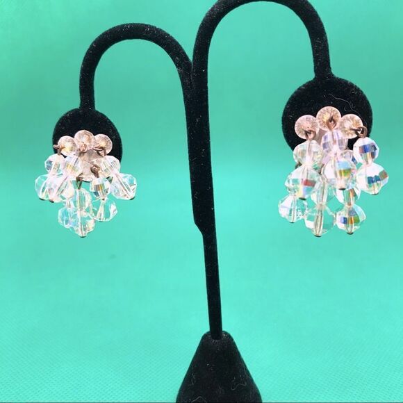 Vintage A/B crystal cluster earrings - Picture 1 of 5